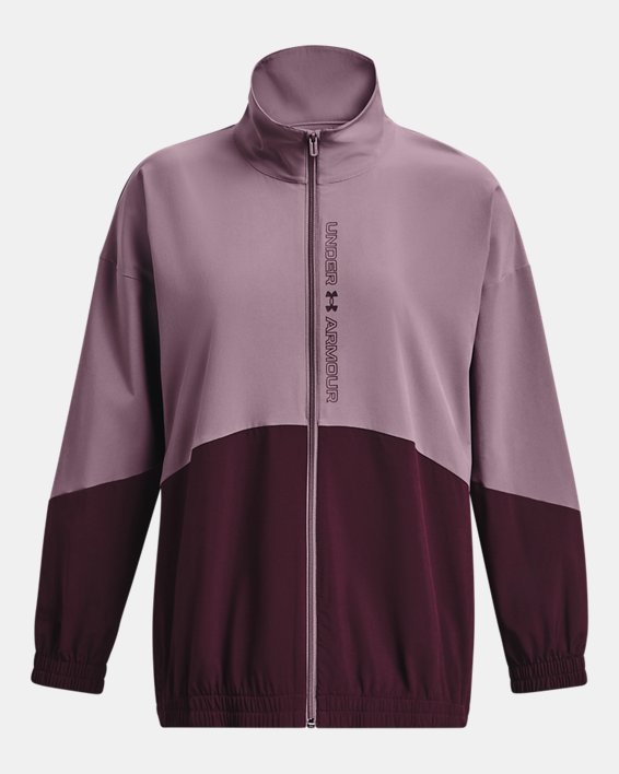 Women's UA Woven Oversized Full-Zip Jacket, Purple, pdpMainDesktop image number 4